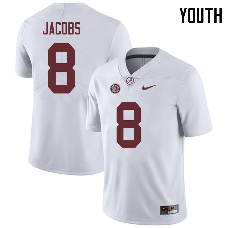 Alabama Crimson Tide Youth Josh Jacobs #8 White NCAA Nike Authentic Stitched 2018 College Football Jersey CG16P20GC